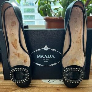 Prada Black Heels with Embellished Buckle